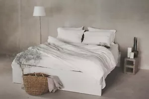 Leinen Bettwäsche 100% Stonewashed Hotelverschluss 220x240 2St. 80x80 Off White - Bild 1 von 6