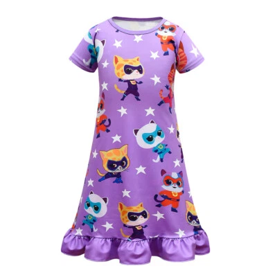 SuperKitties 女孩睡裙荷叶边连衣裙 适合 3 - 10 岁 — 第 1/4 张图片