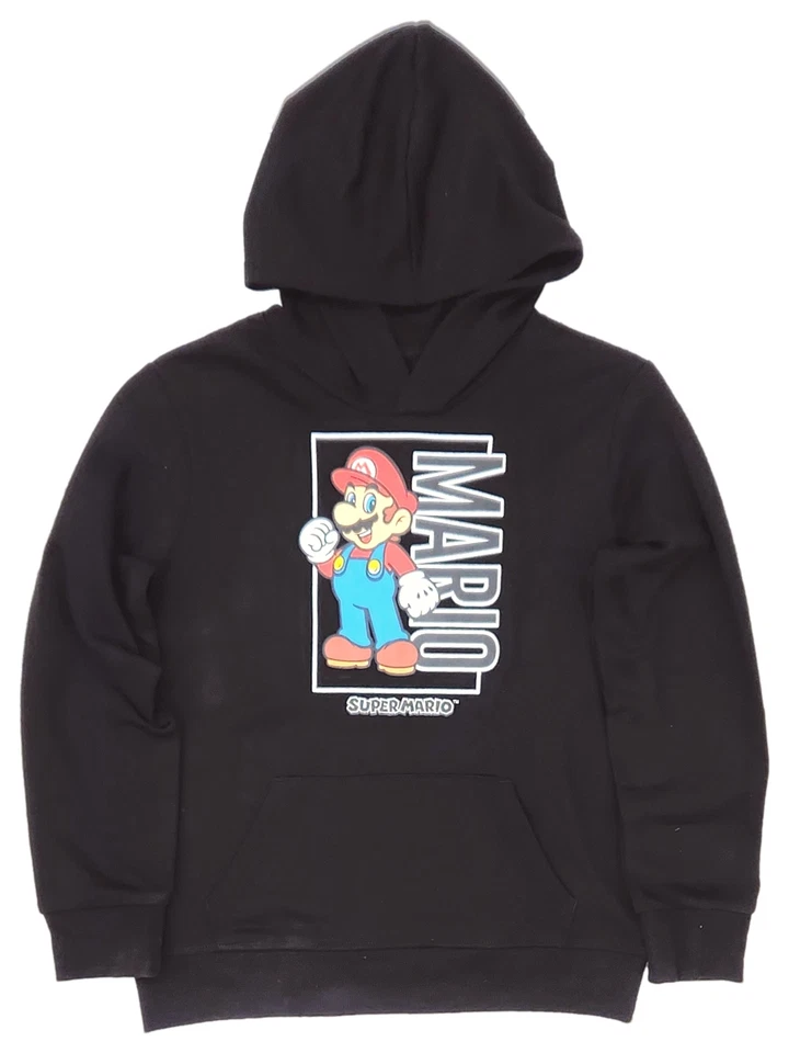 Super Mario Boys Black Mario Sweatshirt With Front Pocket Hoodie Jacket - Image 1 of 1
