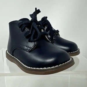 NEW Footmates Boy's "Todd" Lace-Up Leather Boots Navy Toddler Infant Size 3.5 - Picture 1 of 3