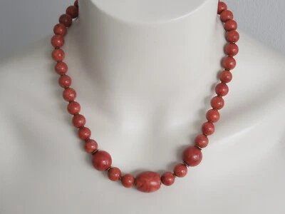 Collana 925 Argento Schiuma Corallo Palline & Oliva 54,9 G/Approx. 49 Cm - Immagine 1 di 4