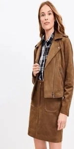 LOFT $160 Faux Suede Moto Jacket Toasted Biscotti Medium tall - Picture 1 of 8