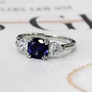 AAA 2.80 Ct Oval Cut Natural Sapphire & Diamond Wedding Ring 14k White Gold - Picture 1 of 5