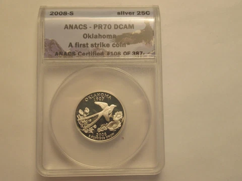 2008 S Silver State Quarter, Oklahoma ANACS PR70 DCAM Cover