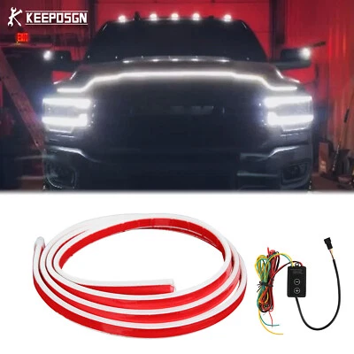 Tira de luz de capó dinámico DRL blanco para Ram 1500 2500 3500 70" + intermitente ámbar Foto 1 de 4