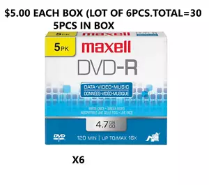 MAXELL DVD-R 4.7GB/120 MIN (5 PCS/BOX) (LOT OF 6) - Picture 1 of 1