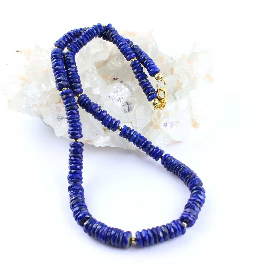 Collana Elegante In Lapis Lazuli Blu Marino A Facette Circa 193 Ct - Immagine 1 di 4