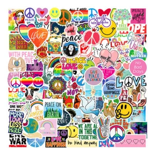 Confezione 102 Pezzi Adesivi Retro Amore e Pace Hippie Psichedelico Vinile Decalcomania Sticker - Foto 1 di 6