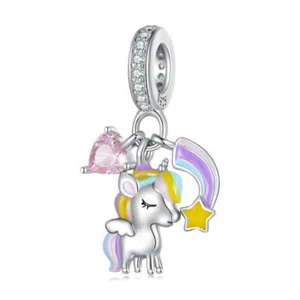 S925 Sterling Silver Mystical Unicorn Rainbow Charm by YOUnique Designs - Picture 1 of 2