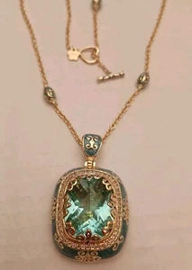 Lauren G Adams LGA Aqua Enamel Rhinestone Moroccan Necklace 34” Chain 2” Pendant - Picture 1 of 14