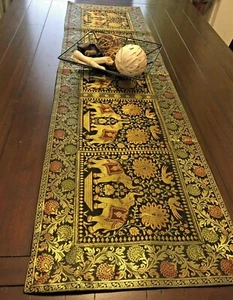 Table Runner Silk Tapestry Brocade 70 Inch Runner Elephant Black Red Green Decor - Picture 1 of 22