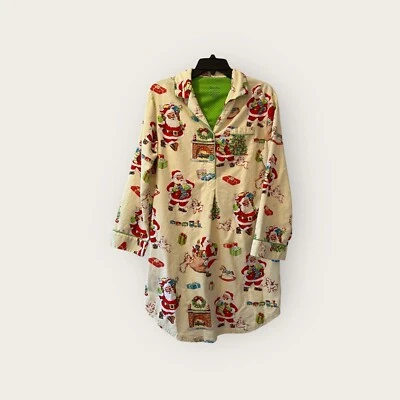 Camisa de dormir Nick & Nora feminina Natal Papai Noel flanela média - Imagem 1 de 3