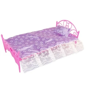 1x lila Minibett mit Kissen für 10""-12"" Puppen Puppenhaus Schlafzimmer Möbel - Bild 1 von 6