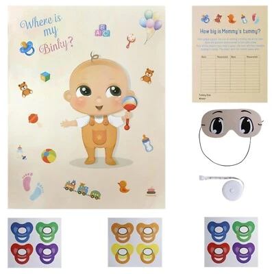 Pin The Pacifier (Binky) & How Big is Mommy's Tummy Baby Shower Games (Menino/Menina) - Imagem 1 de 4