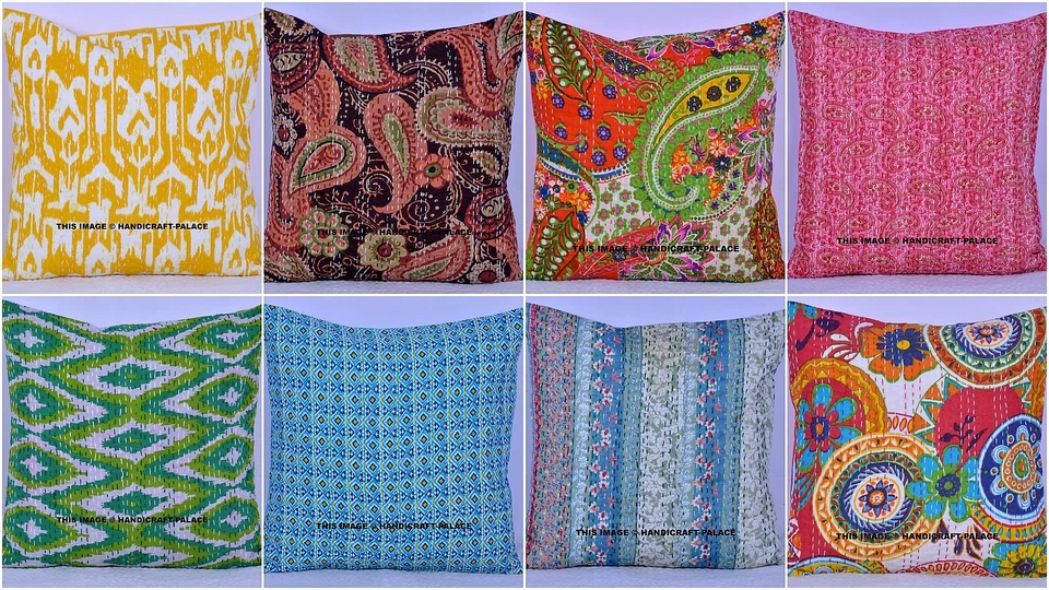 Indien Designer Cotton Kantha Embroidered Cushion Cover pillow Case Handmade 16" - Image 1 of 1
