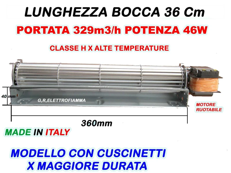 YES VENTOLA VENTILATORE TANGENZIALE 360 MOTORE DX PALAZZETTI ANSELMO COLA TRIAL EMM