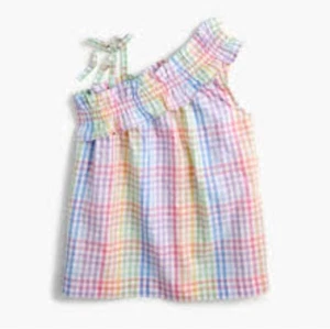New J.Crew Crewcuts sz 12 One shoulder poplin top rainbow plaid Factory - Picture 1 of 7