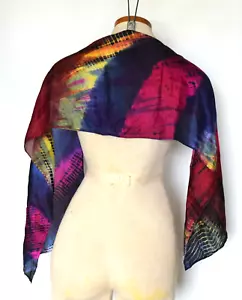 Envoltura de bufanda de bloque de color UZMA 100 % SEDA 11,5"" x 52"" Pakistán - Imagen 1 de 4