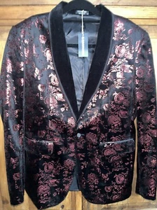 COOFANDY Mens Red And Black Floral Tuxedo Jacket Lapel Suit Blazer Jacket Formal - Picture 1 of 9