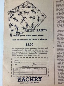 Atlanta GA Zachry Antsy Pants Print Ad 1948 AJC Original Rare Underwear Boxers - Picture 1 of 3