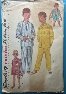 Boys Pajama Pattern Pajamas 2 Lengths Simplicity 1434 Size 4 1950's Vintage - Image 1 of 2
