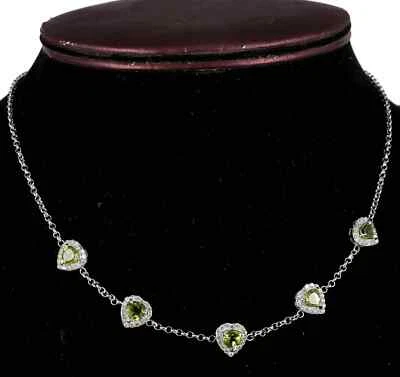 8CT Pear Cut Lab Created Women's Peridot Chain Necklace 14k White Gold Finish Foto 1 de 3