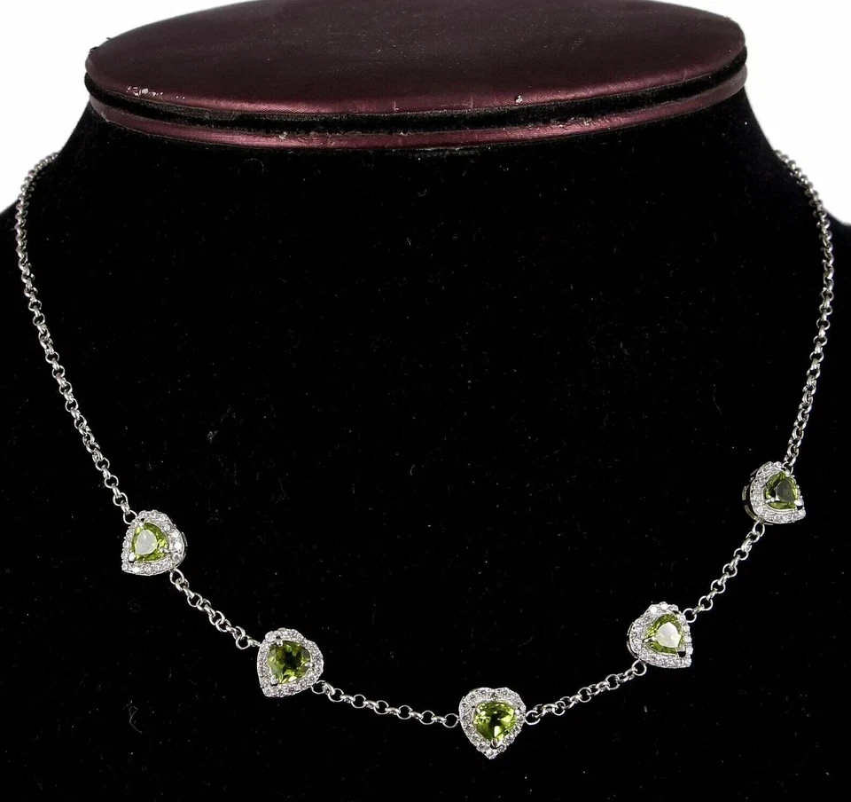 8CT Pear Cut Lab Created Women's Peridot Chain Necklace 14k White Gold Finish - Image 1 of 3