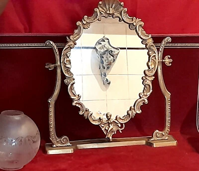 GRAND MIROIR DE TABLE PSYCHE EN BRONZE CHERUBINS - Photo 1/4