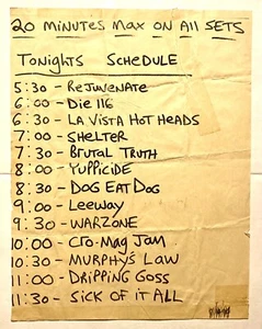 WETLANDS NYHC SHOW SCHEDULE RARE VINTAGE 1994 8/14/1994 NYC SICK OF IT ALL WARZO - Picture 1 of 2