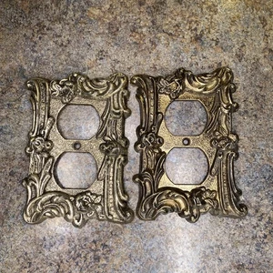 Vintage MC Co solid brass ornate outlet covers Set Of Two - Picture 1 of 3