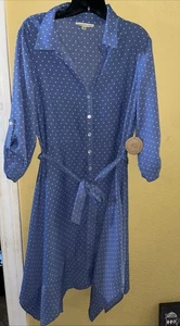 Parallel Skies Dress collared Blue /White Polka Dots tie Women Size Large - Picture 1 of 11