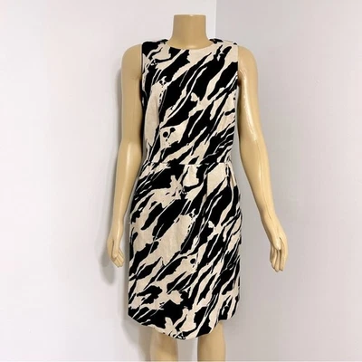 Vestido Michael Kors Negro Crema Tostado Mod Estampado Lino Negocios Formal Talla 6 Foto 1 de 4