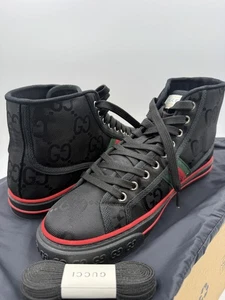 GUCCI Tennis 1977 High-Top Schuhe Herren schwarz rot 628717 H9H80 1074 *GEBRAUCHT* - Bild 1 von 9