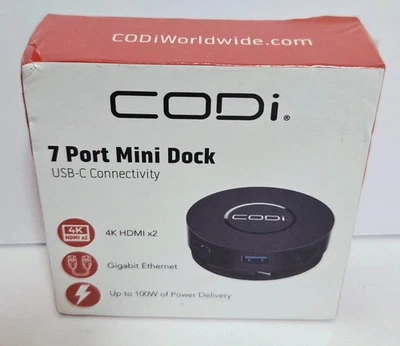 CODi 7 PORT USB-C MINI DOCKING STATION 4K HDMI X2, GIGABIT ETHERNET # A01058 NEW - Image 1 of 3