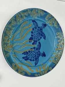Teal Blue Sea Turtles Art Pottery Plate Queensland Potter Michael Pugh 12” - Picture 1 of 14