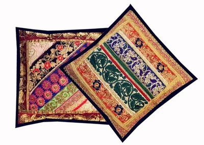 16"-2 EXOTIC SARI SEQUIN BED THROW ACCENT CUSHION PILLOW COVERS CELEBRATION GIFT - Image 1 of 4