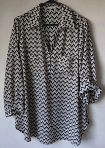 Pleione Damen Chevron Chiffon Bluse Roll-Tab 3/4 Arm V-Ausschnitt Tasche Gr. XL - Bild 1 von 6