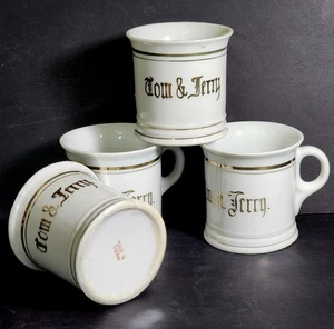 4 Vintage Tom & Jerry Ceramic Mugs Cups White Gold Christmas Punch Japan MCM - Picture 1 of 5