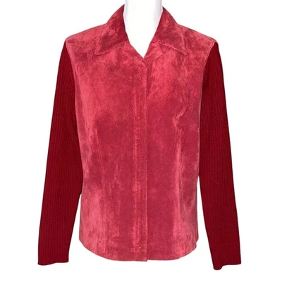 Chaqueta de lana de cuero gamuza roja para mujer manga M tejida boho Western Academia Foto 1 de 4
