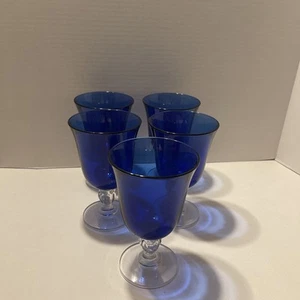 CRISTAL D’ARQUES Sapphire/Cobalt Blue Casual Water Goblets 12 Oz Set Of 5 - Picture 1 of 7