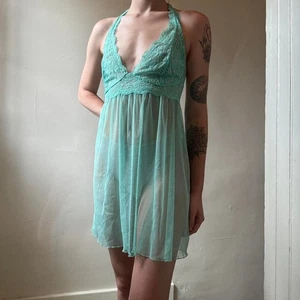 Aquamarine Lace Sheer Lingerie Halter Nightie Sexy Fairycore - Picture 1 of 4