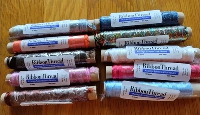 VTG West Germany Rayon Ribbon Thread  Lot- Mixed Colors -10 spools-10m--#B - Image 1 of 3
