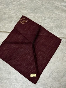 Vintage Cartier Paris Handkerchief Square 1980s Burgundy Cotton New Size 7inx7in - Picture 1 of 5