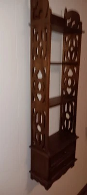 Estante de livros de parede vintage ou antiga de mogno 4 prateleiras 2 gavetas EXCELENTE - Imagem 1 de 4