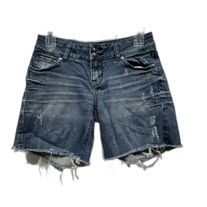 Delia's Denim Shorts Bailey Style Dark Wash Blue Jean Cutoff Mid Rise size 1/2 - Picture 1 of 6