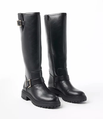 Ann Taylor Loft $200 black Tall Biker Boots womens sz 9.5 NEW - Image 1 of 4