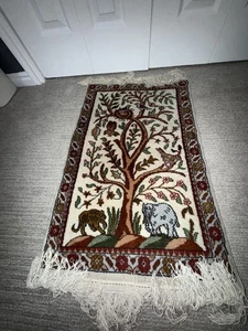Oriental Wool Rug – Tree of Life Design with Elephant & Tiger – 24”x14” - Picture 1 of 4
