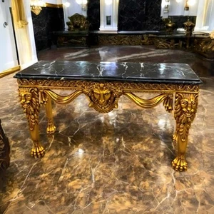 Luxurious French Baroque Black Marble Table | Gold Leaf | Ornate Console - Picture 1 of 2
