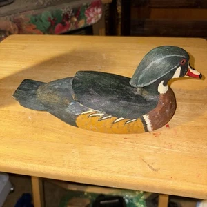 HALF SIZE HAND CARVED WOODDUCK DRAKE 2003 ARTIST SIGNED - Picture 1 of 6
