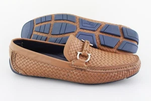 Men's SALVATORE FERRAGAMO 'Round' Brown Leather Woven Loafers Size US 9.5 - D - Picture 1 of 6